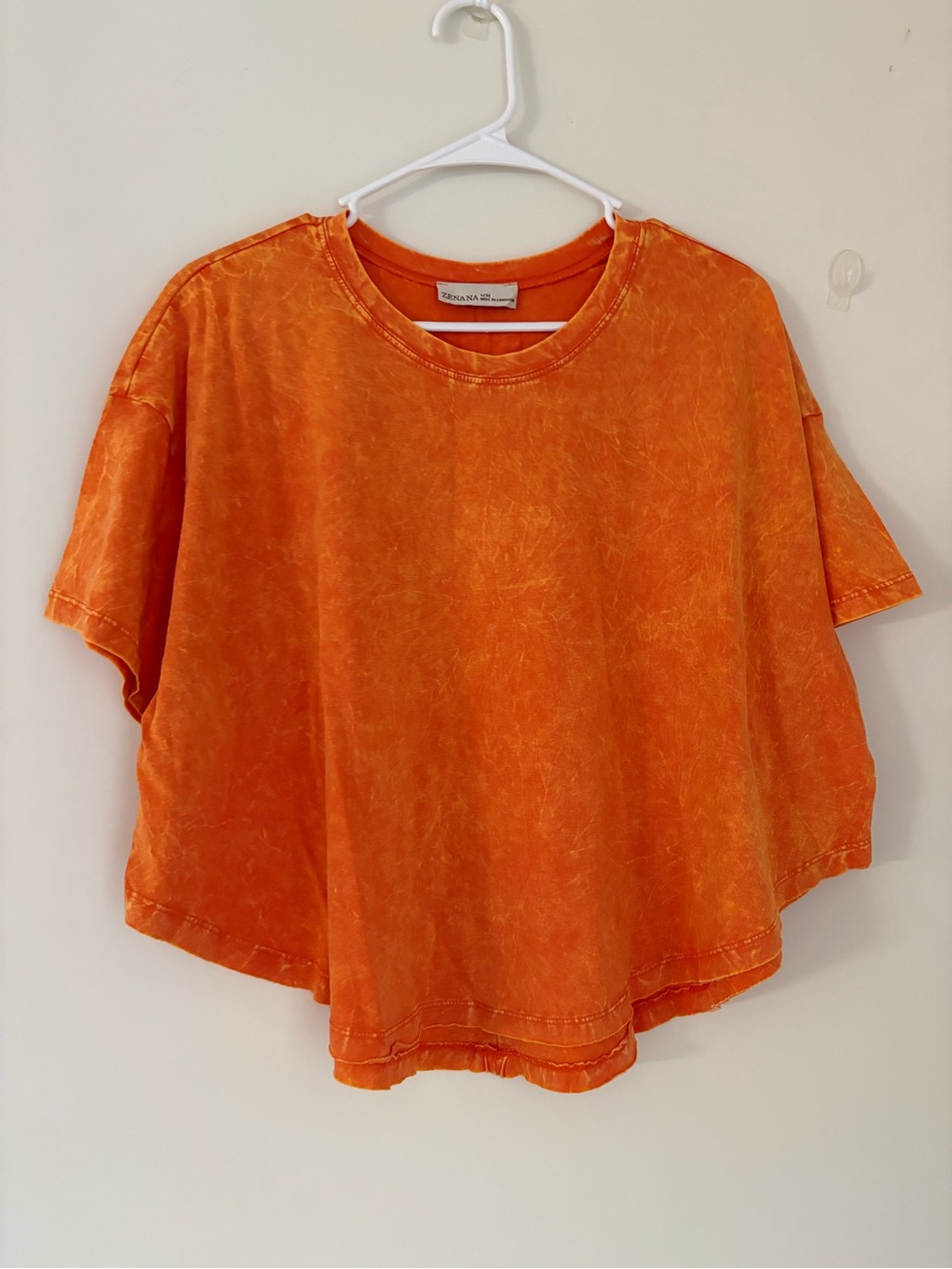Zenana Orange Acid Wash Flowy Top